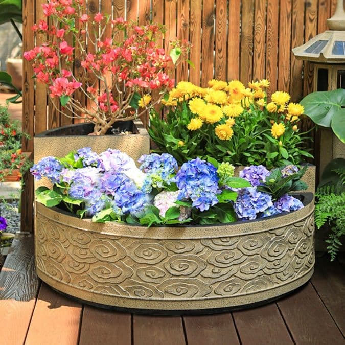 ガーデニング 和風彫刻の丸型花鉢