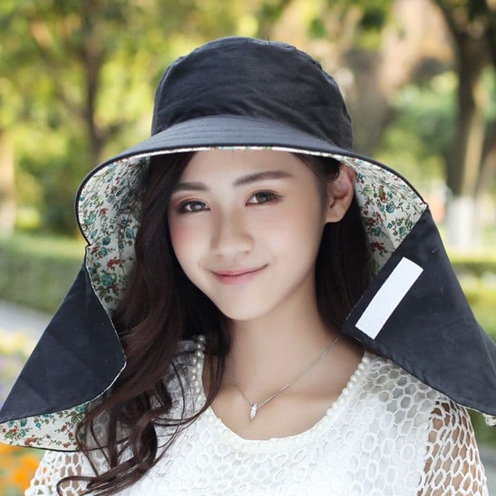 ガーデニング 両面使える花柄リバーシブルつば広帽子