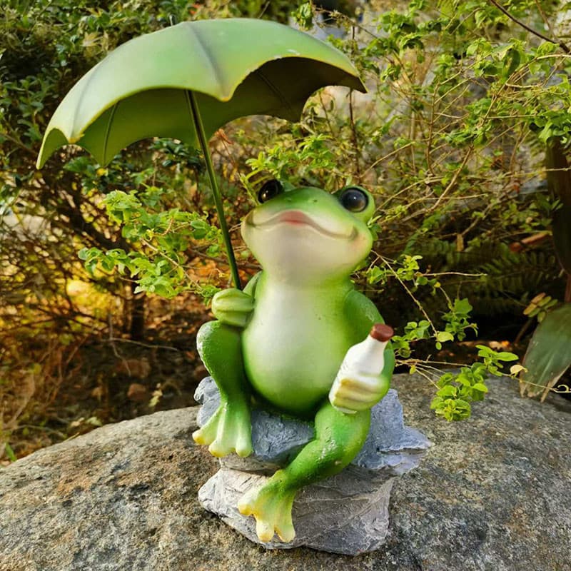 ガーデニング 雨の日のあひるとカエル君 ガーデンオブジェ