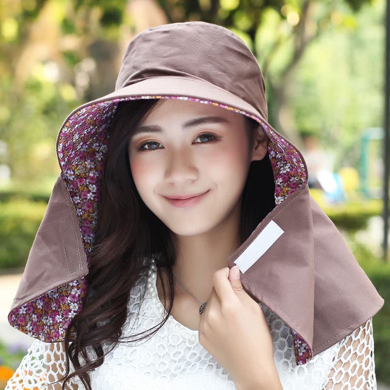 ガーデニング 両面使える花柄リバーシブルつば広帽子