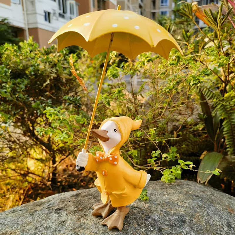 ガーデニング 雨の日のあひるとカエル君 ガーデンオブジェ