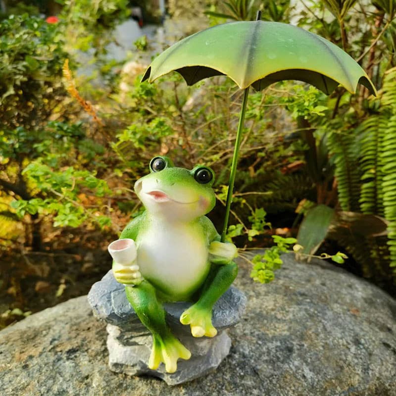 ガーデニング 雨の日のあひるとカエル君 ガーデンオブジェ